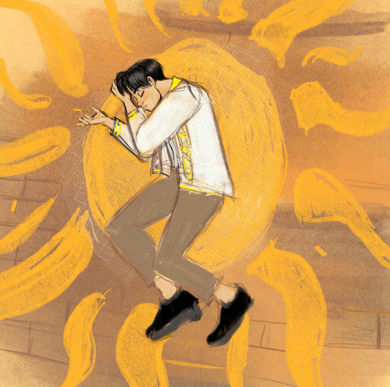 2023. Curtis in a sun embroidered barong tagalog over a large sun made of chalk.
