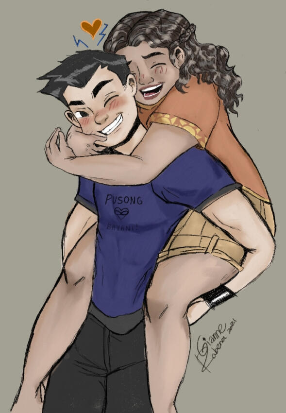 2021. Andre and Karla back carry. This artwork was during the Heart and Hero release era.